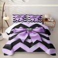 thumbnail image 2 of spefrowx Love Heart Bow Bed Spread Queen for Girls, Purple Black Wave Stripes Queen Coverlet Set, 3pcs, 2 of 7