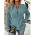 thumbnail image 4 of NISVIYA Plus Size Dressy Sweaters for Women Long Sleeve Fall Knit Zip Up V Neck Pullovers Blue, 4 of 6