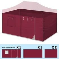 SUNNYOUTDOOR 14.8'x6.54' Sidewall ONLY with Zipper Door for 10'x15' Pop Up Canopy Party Tent, Burgundy