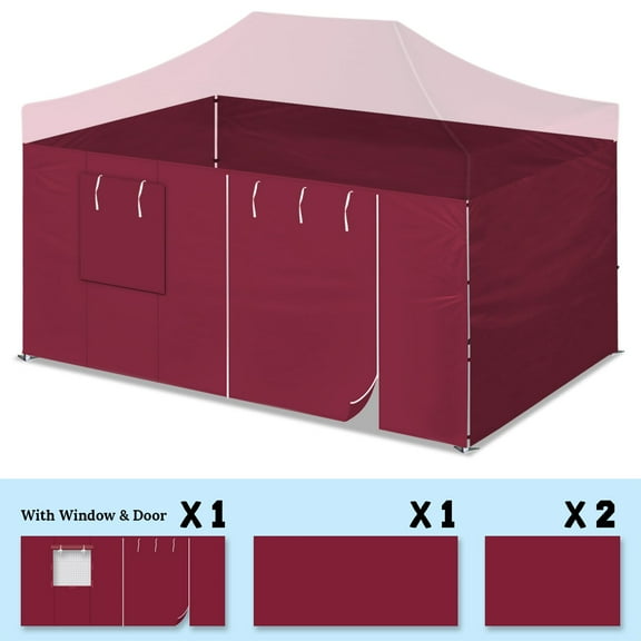 SUNNYOUTDOOR 14.8'x6.54' Sidewall ONLY with Zipper Door for 10'x15' Pop Up Canopy Party Tent, Burgundy