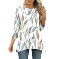 thumbnail image 4 of Womens Tunic Top 3/4 Long Sleeve Tunics for Women Plus Size Round Neck Longline Tops for Leggings Ladies Swing T Shirt Casual Loose Stretch Comfortable Blouses Shirts White M, 4 of 7