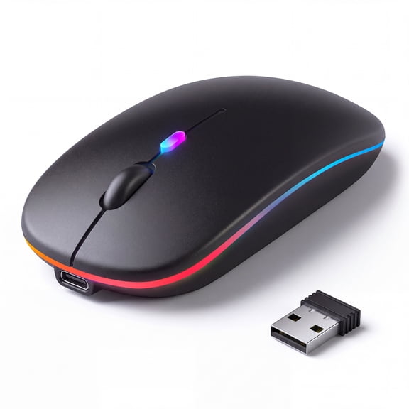 Wireless Mouse, Silent Bluetooth Mouse 5.2 & 2.4G Dual Mode, USB Receiver, 1600 DPI USB C Charging Slim Portable Computer Mouse for PC/Mac/Laptop