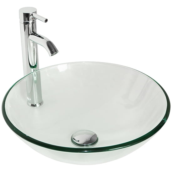 Walcut Round Clear Glass Bathroom Vessel Sink Bowl without Overflow