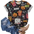 thumbnail image 6 of enyan Women Halloween Shirt Cute Ghost Pumpkin Graphic Tee Spooky Season Shirt Vintage Short Sleeve Casual Fall Tops Women Halloween Shirts Dark Gray,XXXXXL, 6 of 6