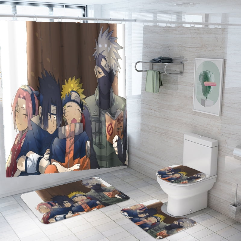 4PCS Anime Shower Curtain Set, Cute Bathroom Decor with Non-Slip Rugs,  Toilet Li | eBay