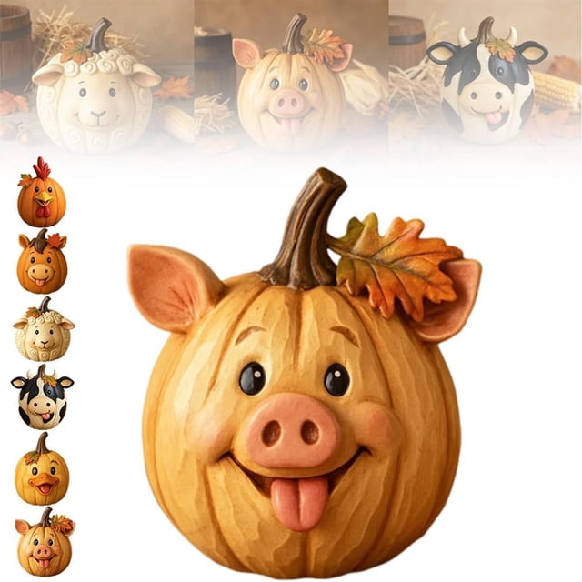 Decoración Vintage de Calabaza de Granja, Estatua de Calabaza de Resina, Lindos Adornos para Porche, Jardín o Patio | Decoración de Calabaza con Animales de Granja para El Día de Acción de Gracias, A