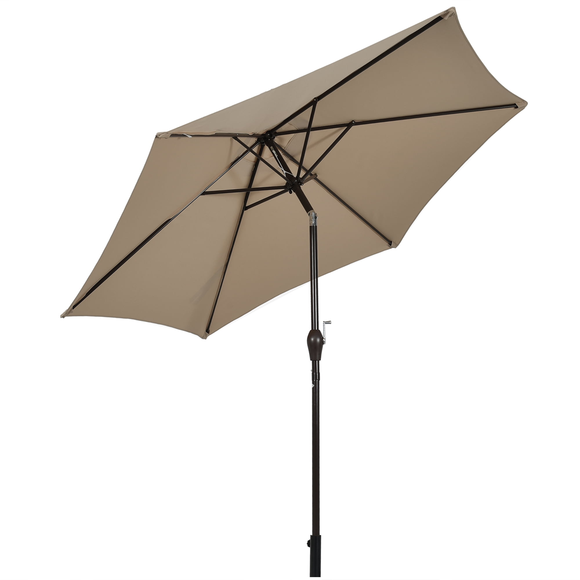 Gymax 9 ft Outdoor Patio Market Table Umbrella Garden Yard w/ Crank 6 Ribsb Tan