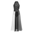 thumbnail image 5 of Aislor Women Lyrical Dance Rhinestone Sleeveless Contemporary Dancewear Mesh Split Long Dress Black L, 5 of 7