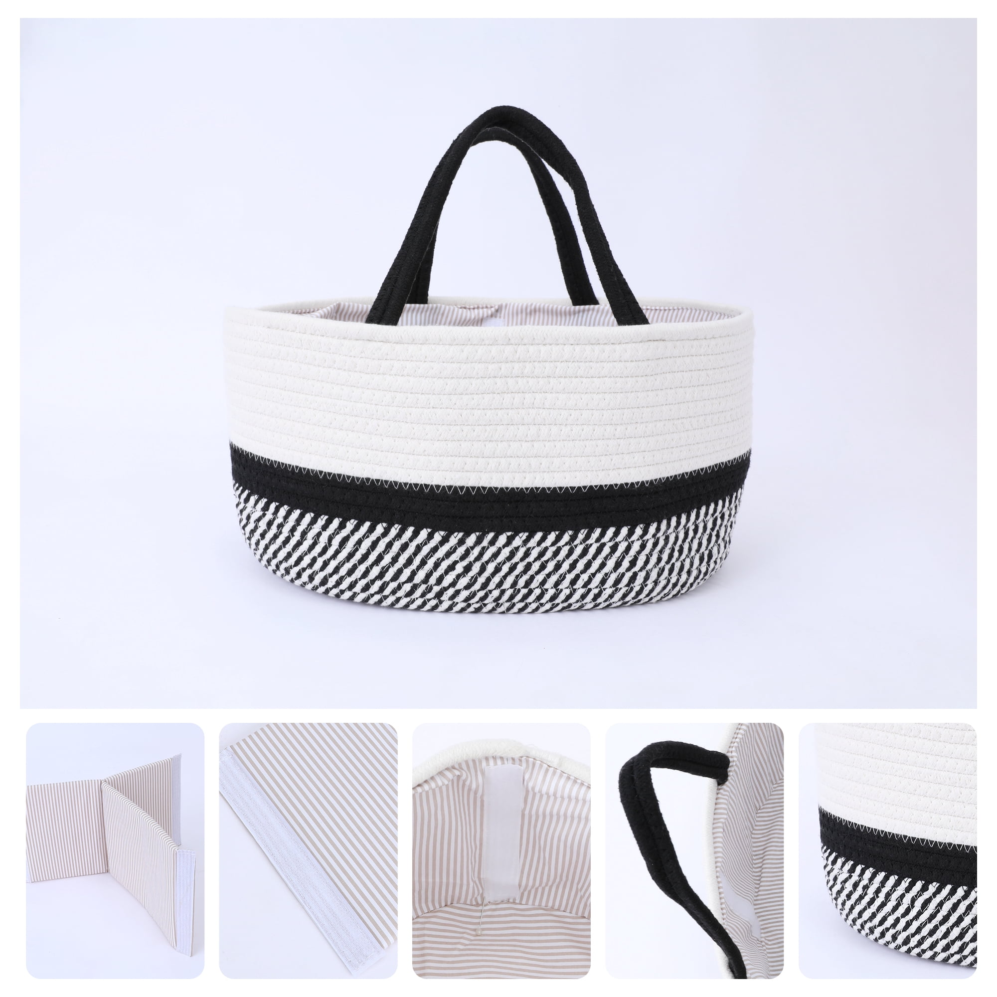 Unique Bargains 1 Pcs Woven Storage Basket Shelf Storage Bin with Handles for Home Black