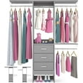 thumbnail image 3 of Homieasy 4FT Small Closet System with 3 Fabric Drawers, 48'' Closet Organizer System With 3 Adjustable Shelves, Flexible Built-In Clothes Garment Rack for Small Space, 48"L x 13"W x 71"H, Gray, 3 of 8
