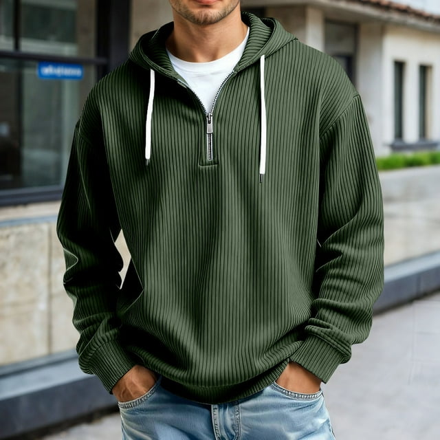 MHFRRA Sudadera con Capucha y Cremallera de Un Cuarto de Manga Larga con Bolsillo Frontal Tipo Cangurera para Uso Deportivo Informal Al Aire Libre, Tela Ligera y Cómoda Verde