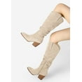 thumbnail image 6 of PENNYSUE Women's Knee-High Pointed Toe Beige Boots Wide Calf Mid Chunky Heel Slouchy Boots With Side Zippers Boots 6M, 6 of 8