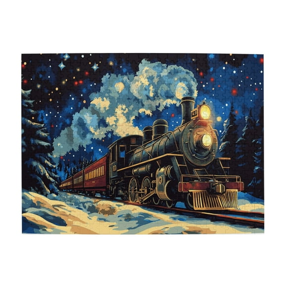 500 PCS Charm Starry Sky Steam Train jigsaw puzzles 500 pieces,Wonderful imagination,Unique and Beautiful Design,Enchanting Train Stress relieving puzzle,Enjoy the puzzle solving process,fun Puzzle