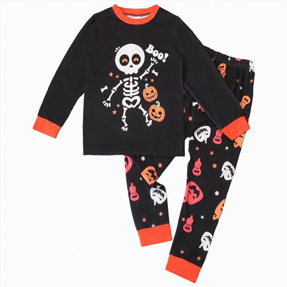 Gubotare Toddler Boys Kids Halloween Pajamas Glow-in-The-Dark Pjs Set Orange for Size 5-6 Years