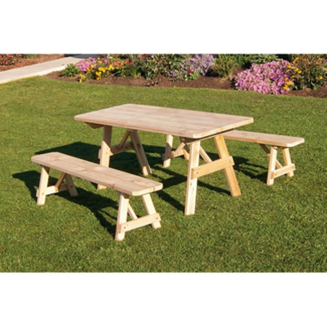 A &amp; L Furniture Western Red Cedar Traditional Picnic Table with 2 Side Benches