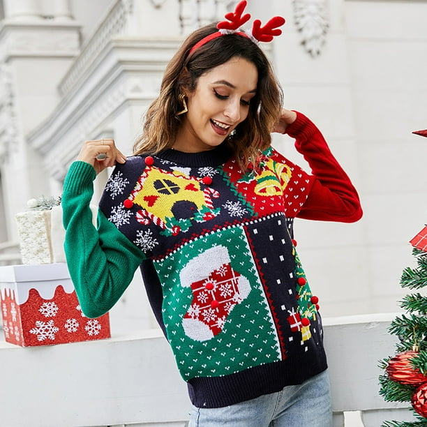 Jienlioq Women S Cashmere Sweaters Ladies Round Neck Long Sleeve Knitted Pullover Snowflake Christmas Tree Christmas Sweater