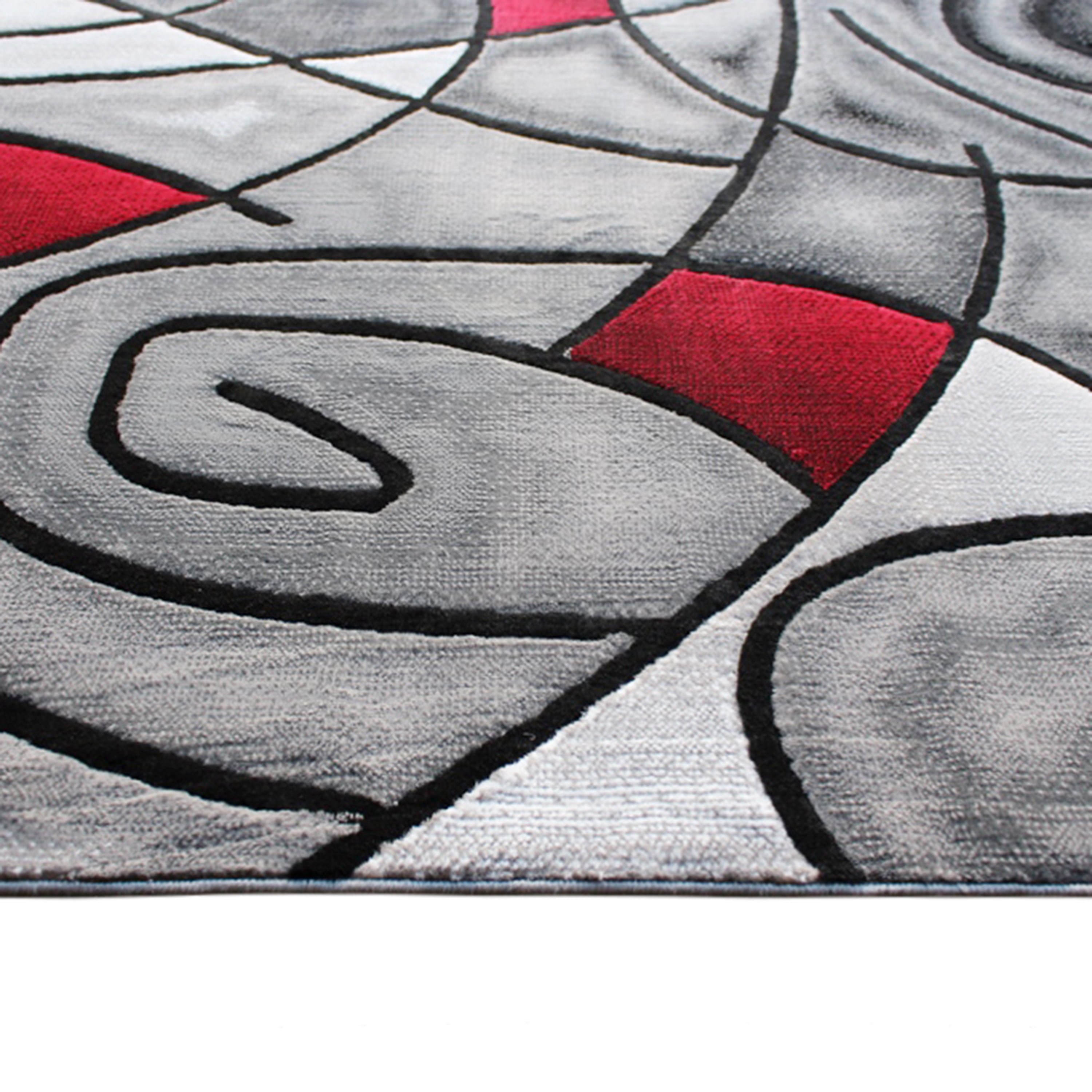 Masada Rugs Modern Contemporary Area Rug, Red Grey Black. (8 Feet X 10 Feet)