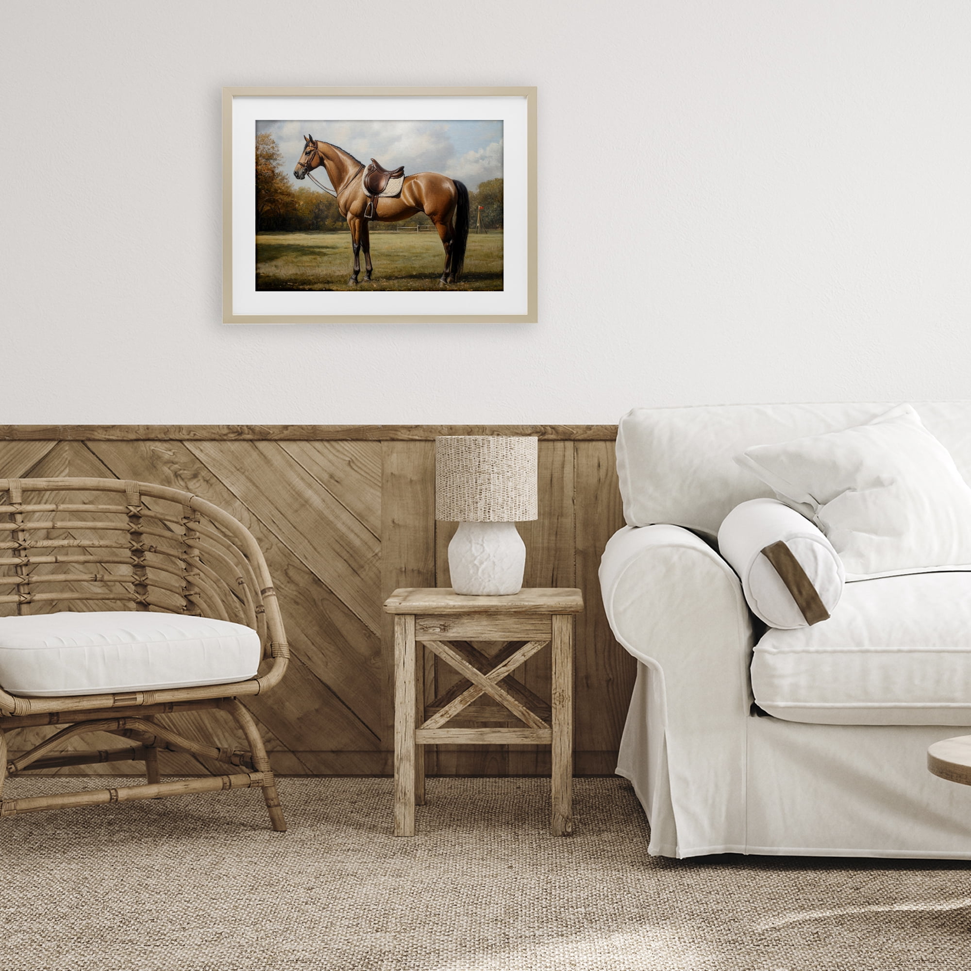 Stupell Industries Show Ready Horse with Saddle Birch Framed Print Under Glass, design by Petal Prints Design