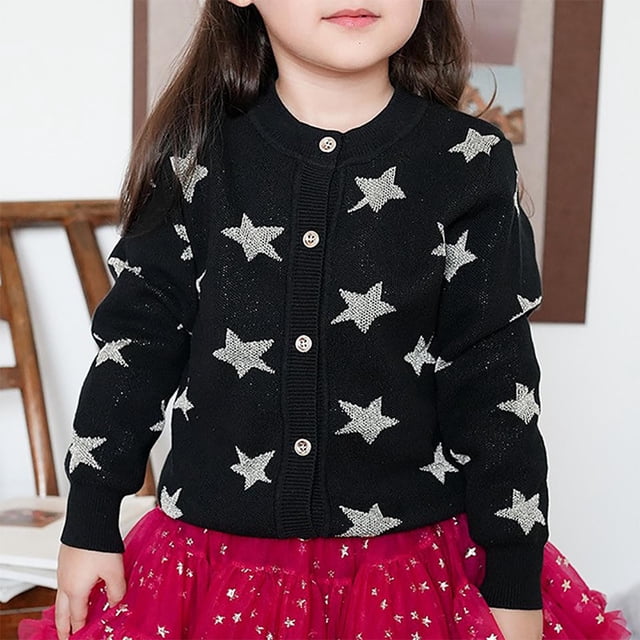 LOVZFMLL Vestes pour Filles 2-12 Ans Mode Enfants Pentagramme Bouton Col Rond Cardigan à Capuche Manches Longues Veste/veste Décontractée 10-12 Ans