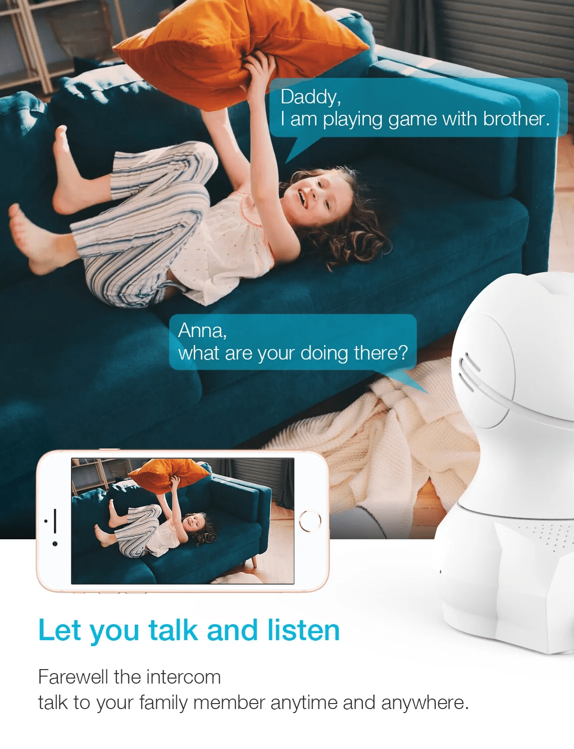 Baby Monitor WiFi Smartphone, Lefun WiFi Baby Monitor with Camera and Audio, Pet Camera with Cloud Storage Two Way Audio Remote Viewing Pan Tilt Zoom Night Vision Motion Detect for Indoor Home