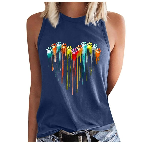lcziwo Tank Top for Women 2024 Cute Graphic Print Loose Fit Summer Flowy Sleeveless Shirts Colorful Fashion Casual Lightweight Vests,Blue,XXL