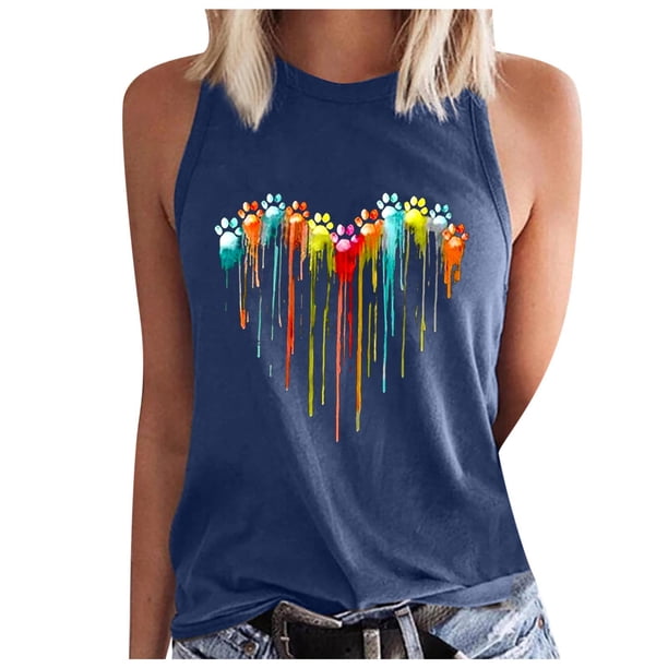 Tops casuales sexys de verano sin mangas para mujer Tops de chaleco sin mangas con estampado de cuello redondo regular Fridja gh5069