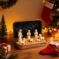 Mini Christmas Nativity Set in a Tin Box, Handcrafted Pocket Bethlehem Scene, Portable Holy Family Display, Small Religious Ornament, for Desk, Shelf, Office, or Travel Decor (1PCS)
