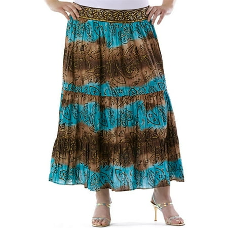 Metro7 - Women's Plus Paisley Waist Peasant Skirt