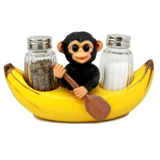 Ebros Gift Baby Monkey Rowing In Banana Boat Salt & Pepper Shakers