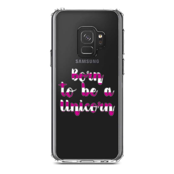 DistinctInk Clear Shockproof Hybrid Case for Samsung Galaxy S9 (5.8" Screen) - TPU Bumper Acrylic Back Tempered Glass Screen Protector - Born to be a Unicorn