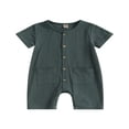 thumbnail image 1 of Infant Baby Boy Girl Summer Linen Short Sleeve Button Down Romper Jumpsuit Clothes Outfits, 1 of 8