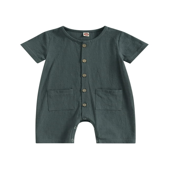 Infant Baby Boy Girl Summer Linen Short Sleeve Button Down Romper Jumpsuit Clothes Outfits