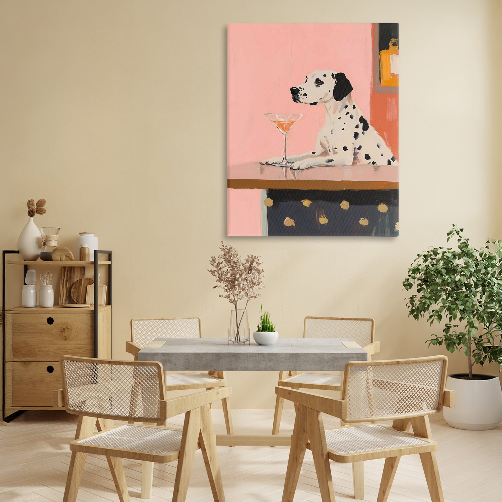 Stupell Industries Dalmatian at Cocktail Bar Canvas Wall Art, design by The Prints Vibe