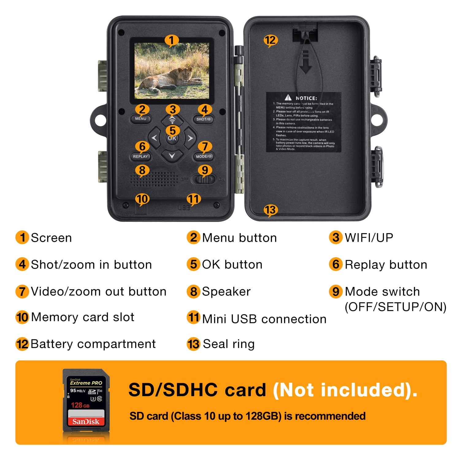 CAMPARK WiFi Bluetooth Trail Camera 20MP 1296P Deer Hunting Game Camera 65FT Infrared Night Vision Waterproof IP66 Outdoor Wildlife Trail Cam