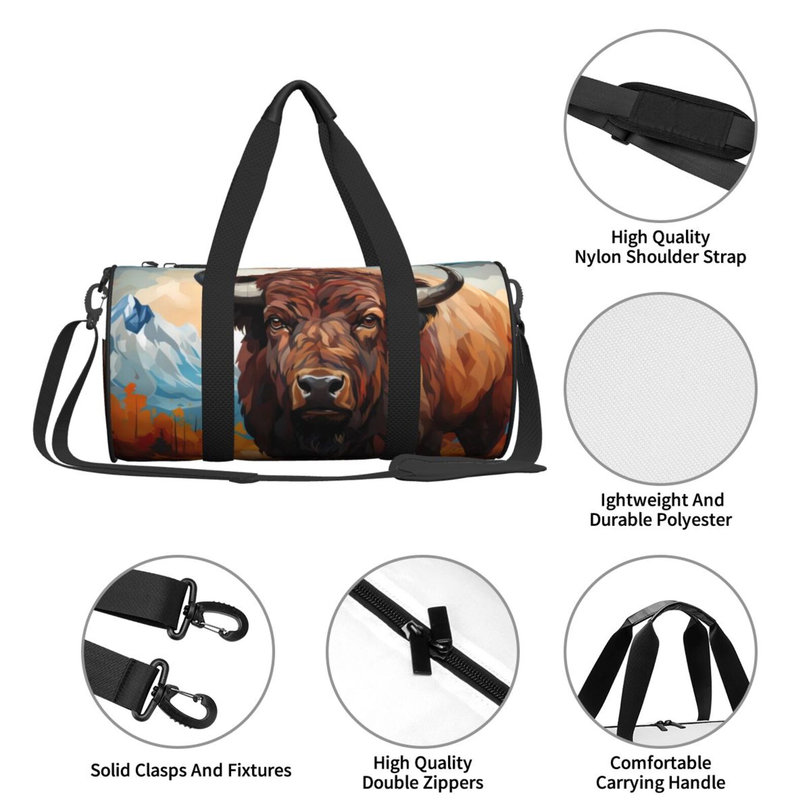 Vsdgher Oil Painting Style Iceberg Yak 45L Foldable Duffel Bag, Sports Gym Bag,Overnight Bag, Portable Weekender Bag for Airplanes
