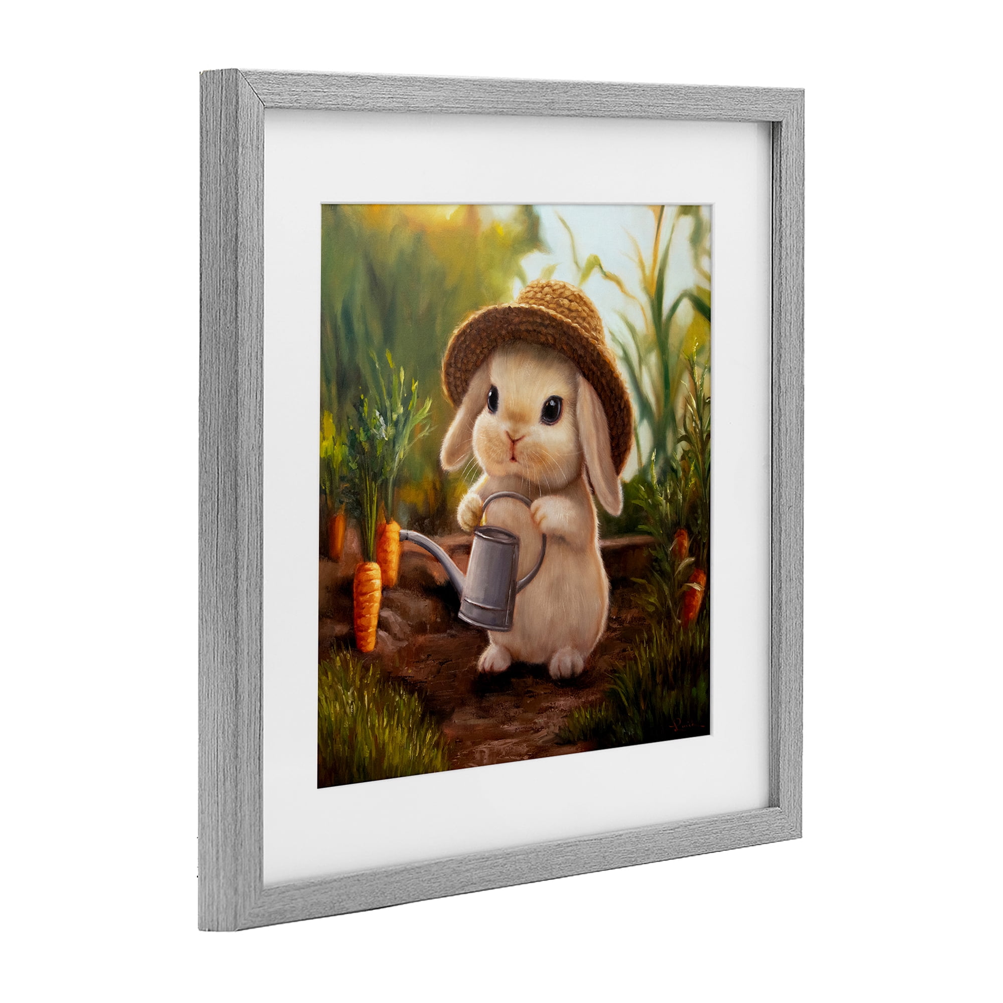 Stupell Industries Bunny with Carrot Garden Gray Framed Print Under Glass, design by Lucia Heffernan