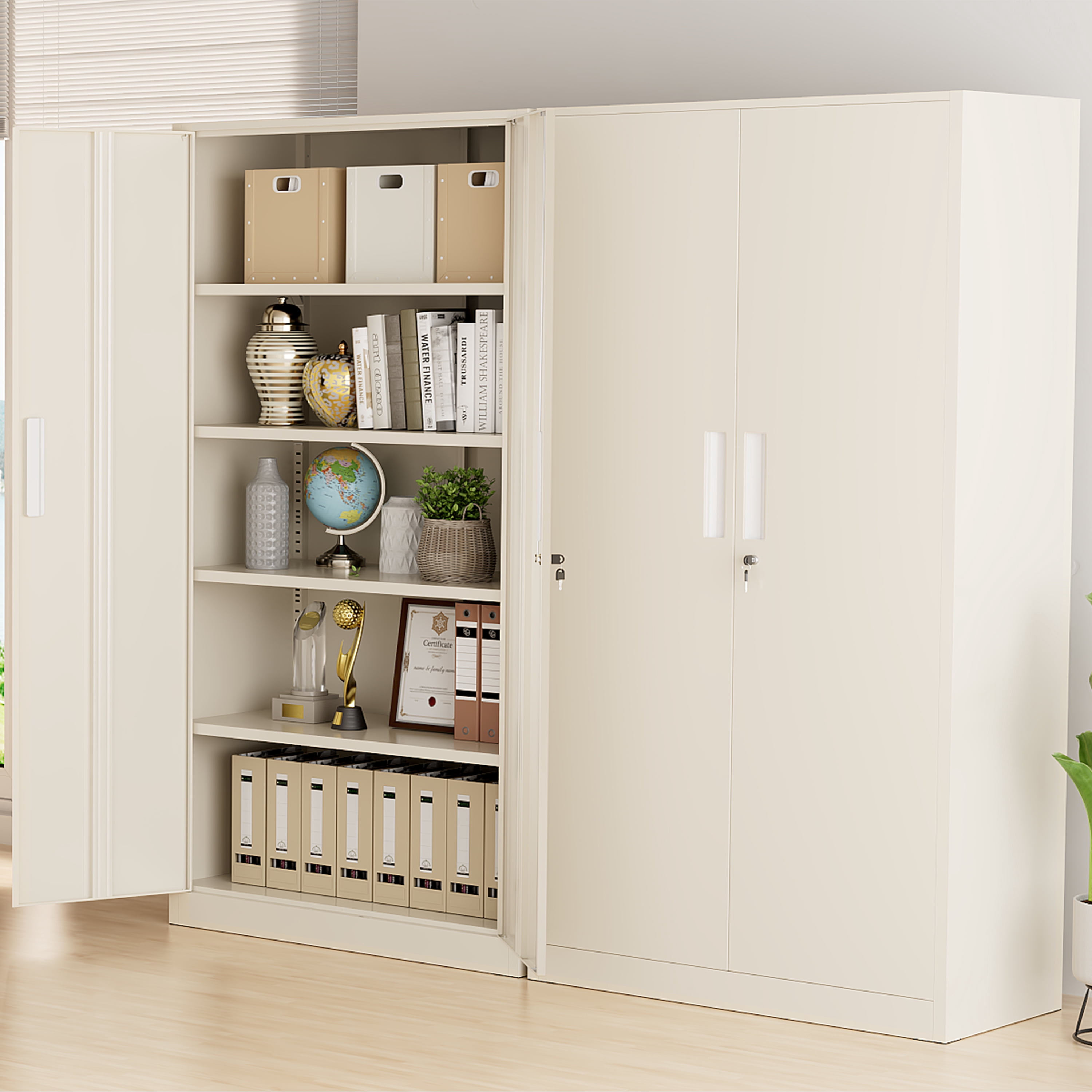 SUNCROWN  71 In Metal Storage Garage Cabinets with Locking Doors and Adjustable Shelves, Steel Storage Cabinet for Garage, Office, Classroom, Assemble Required(GRAY)