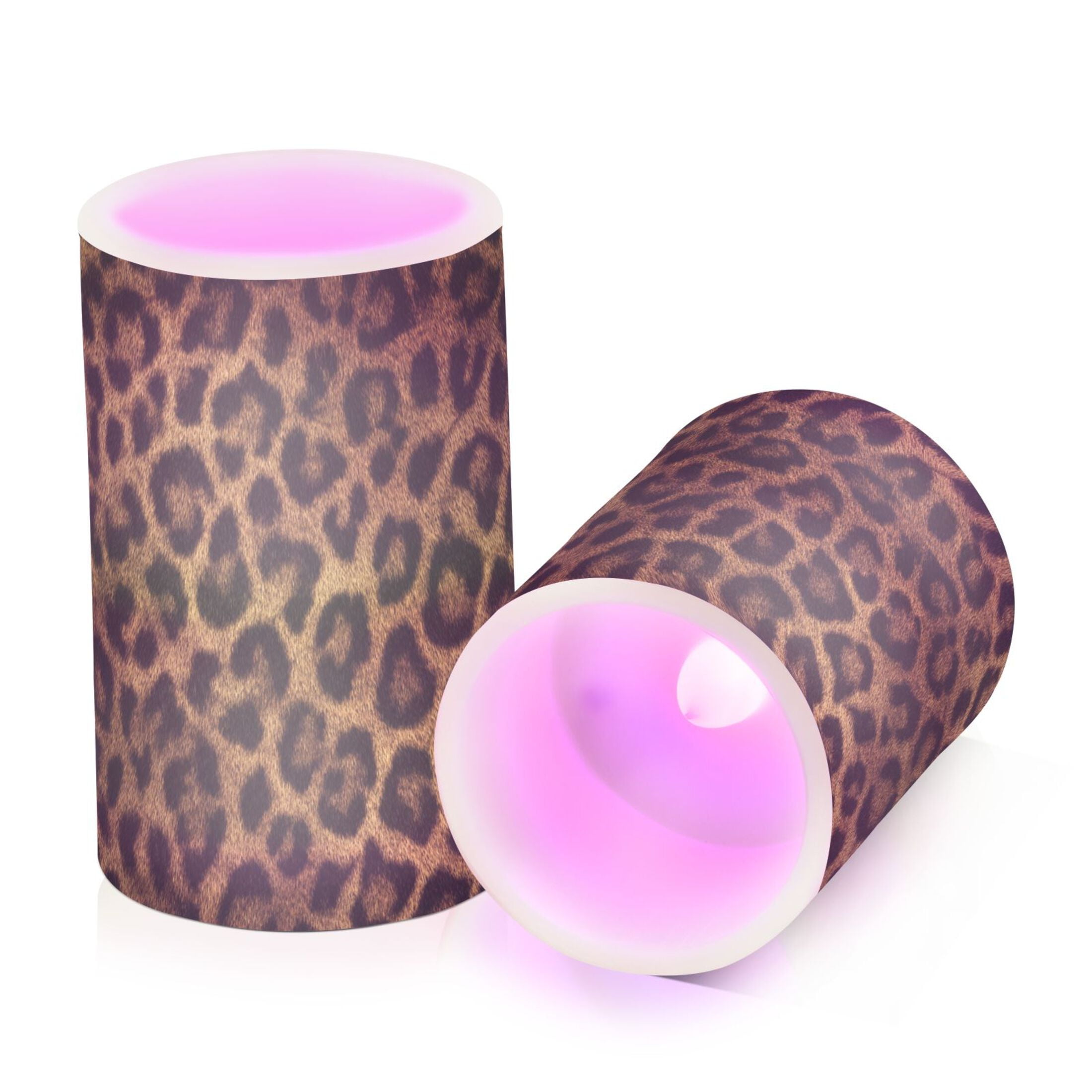 Beautiful Leopard Print Flickering Flameless Candles Battery Operated with Remote Timer LED Pillar Candles Set of 2
