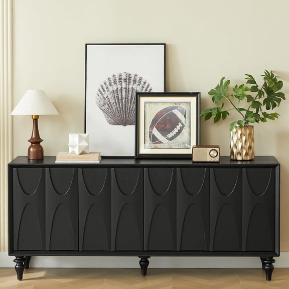 LKTART 63" Walnut Wood Sideboard Buffet Cabinet with Storage, Kitchen Credenza Accent Console Table with Roman Legs, Ash Veneer Dovetail Trim