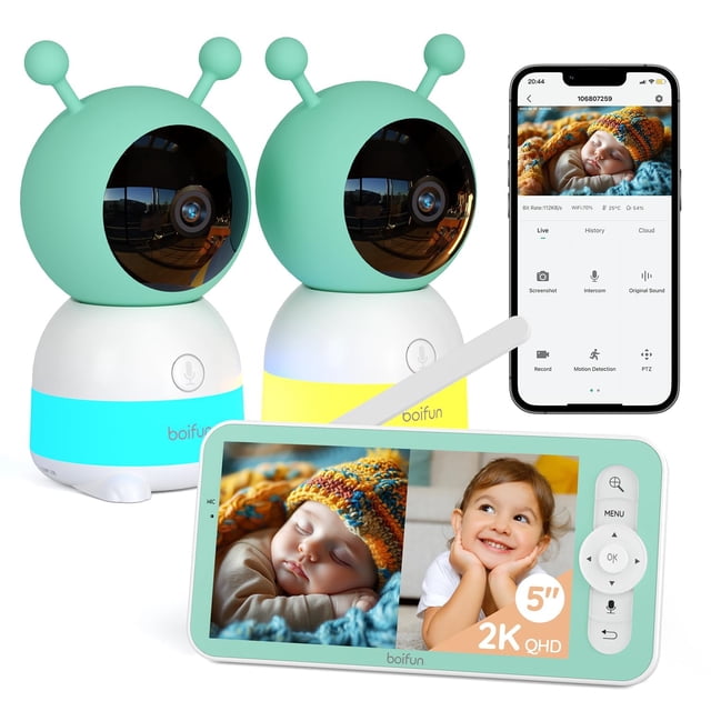 Monitor para Bebés BOIFUN 2K WiFi 2 Cámaras Pantalla Dividida de 5"