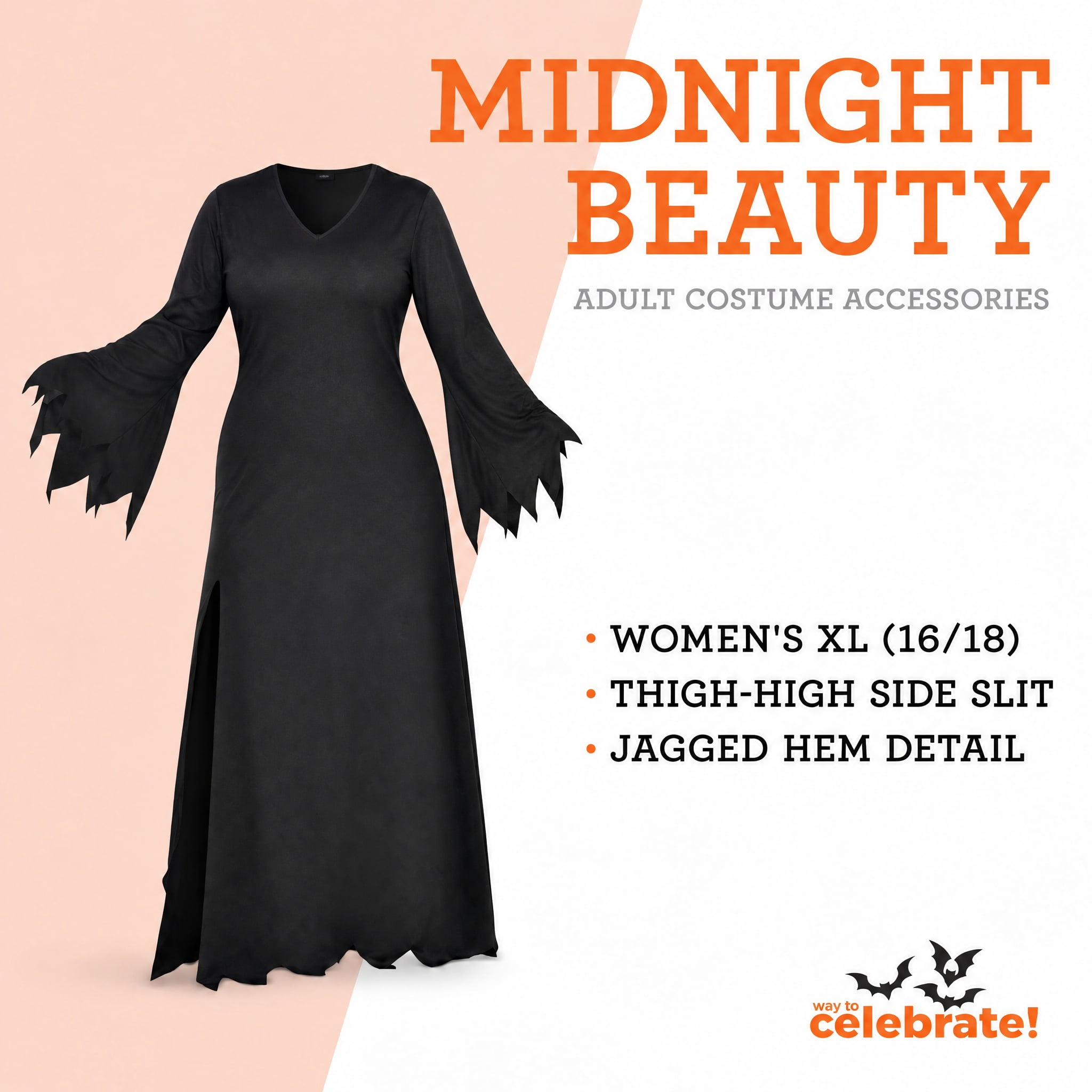 Midnight Beauty Costume Accessory for Adults, Black, XL (16/18), Halloween by Way To Celebrate