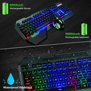 لوحة مفاتيح وماوس للألعاب اللاسلكية من XINMENG ، لوحة مفاتيح قابلة للشحن من Rainbow Backlit 3800mAh لوحة معدنية للبطارية ، ماوس مكتم يدوي قابل للإزالة من الألعاب ، ماوس مكتم للكمبيوتر الشخصي PS4 PS5 Xbox