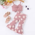 thumbnail image 2 of Faraee Toddler Baby Summer Clothes for Girls Bow Tie Sleeveless Ribbed Crop Tops and Floral Print Bell Bottom Flare Pants Outfit 6 12 18 24 Months 2T 3T 4T 5T Pink, 2 of 7