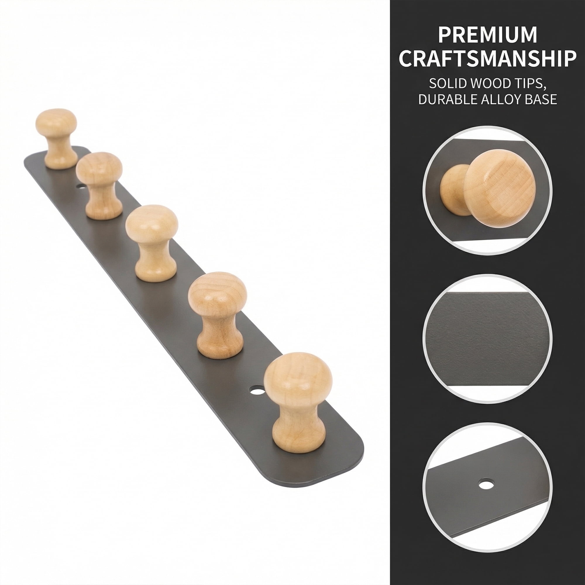 Unique Bargains Coat Rack Wall Mount Aluminum Alloy Wood Hook Hat Rack Gray 14.2"x1.3"