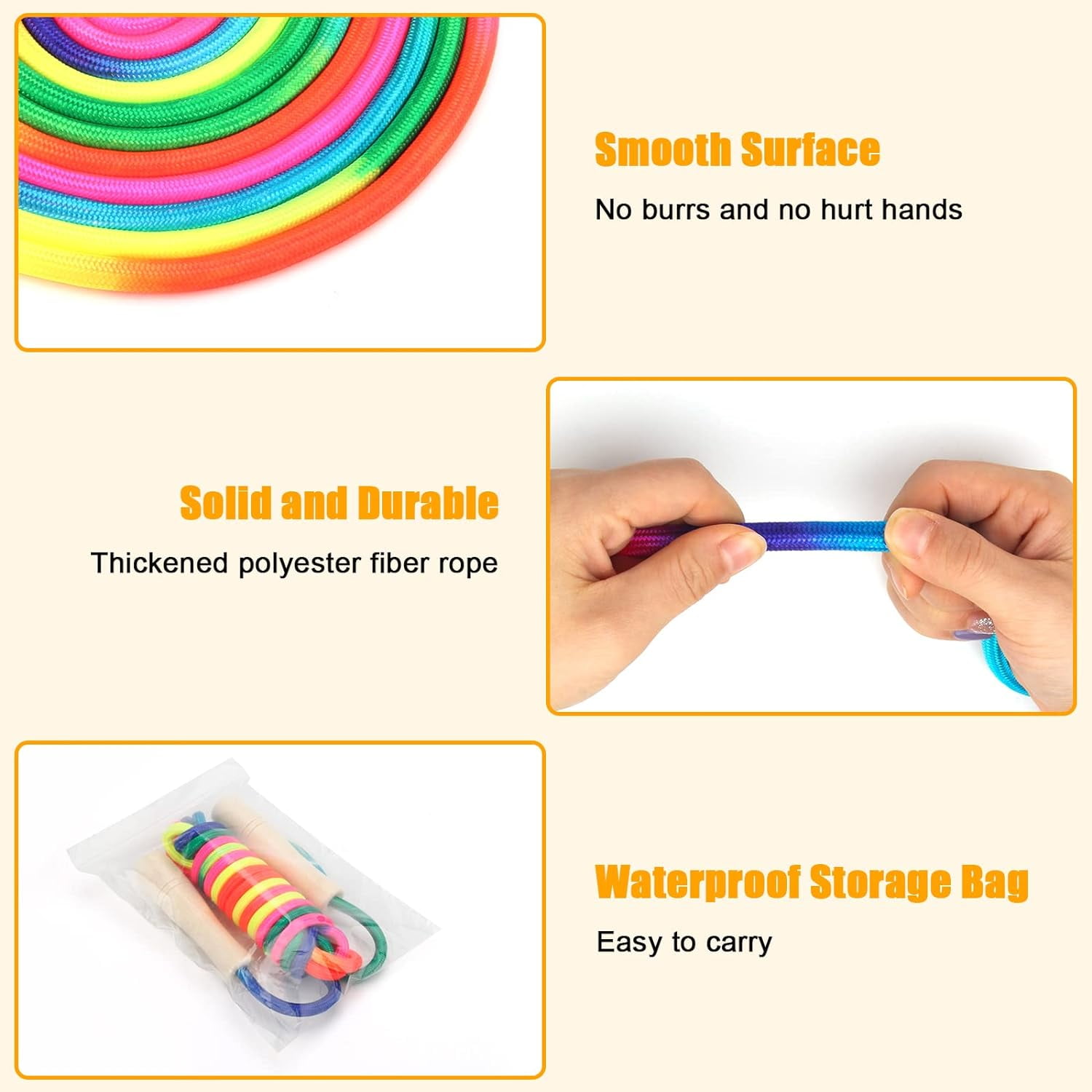 16 FT Long Jump Rope(2 PACK), Double Dutch Jump Ropes, Soft Beaded Skipping for Kids Adults, Plastic Segmented Long Enough for 4-5 Jumpers
