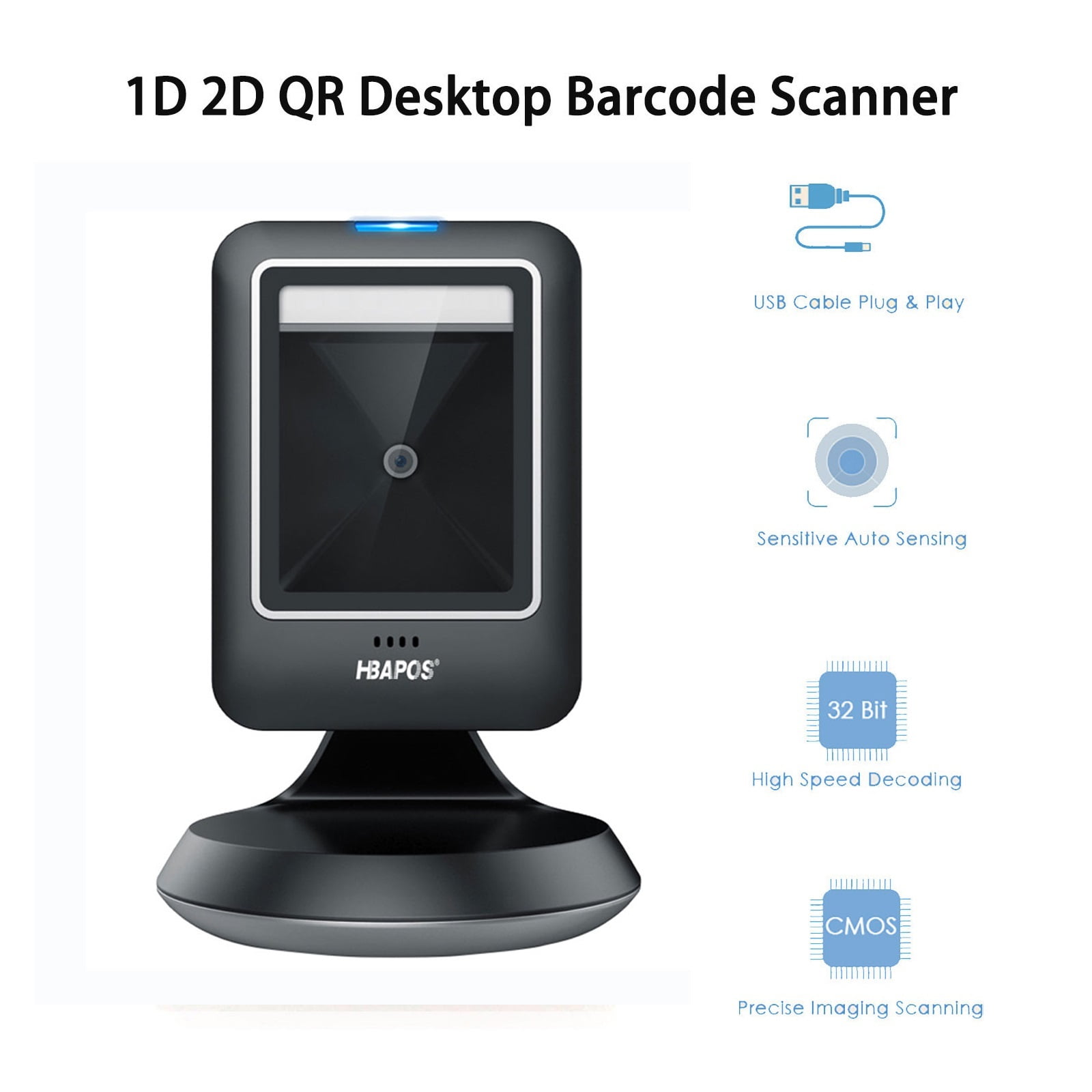 Barcode Scanner 2D All-round Desktop Automatic Sensing Data Matrix Reader Supermarket Usb Barcode Reader 1D 2D QR Code ,Easy to Operate