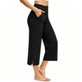 thumbnail image 5 of Htrmlpk Women Yoga Pants Elastic Waist Cropped Trousers Athletic Workout Running Jogging Pants with Pocket, 5 of 7
