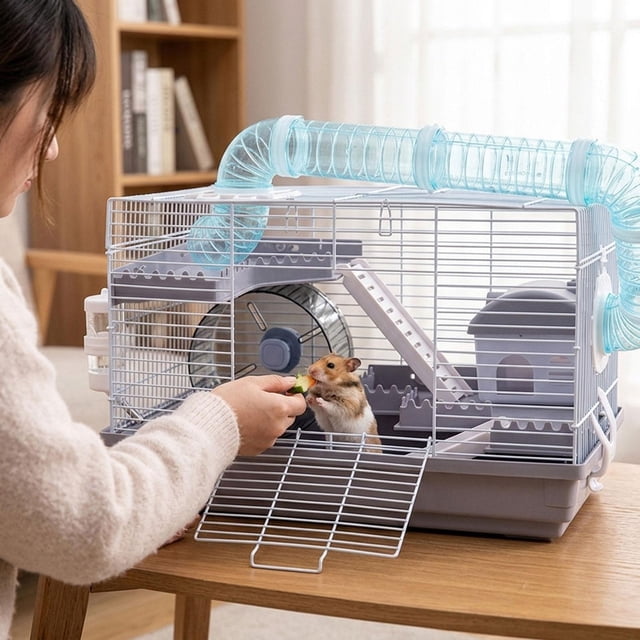 BELOVING Hamster Cage Interactive Portable Habitat House for Rats Hamsters Guinea Pig Blue