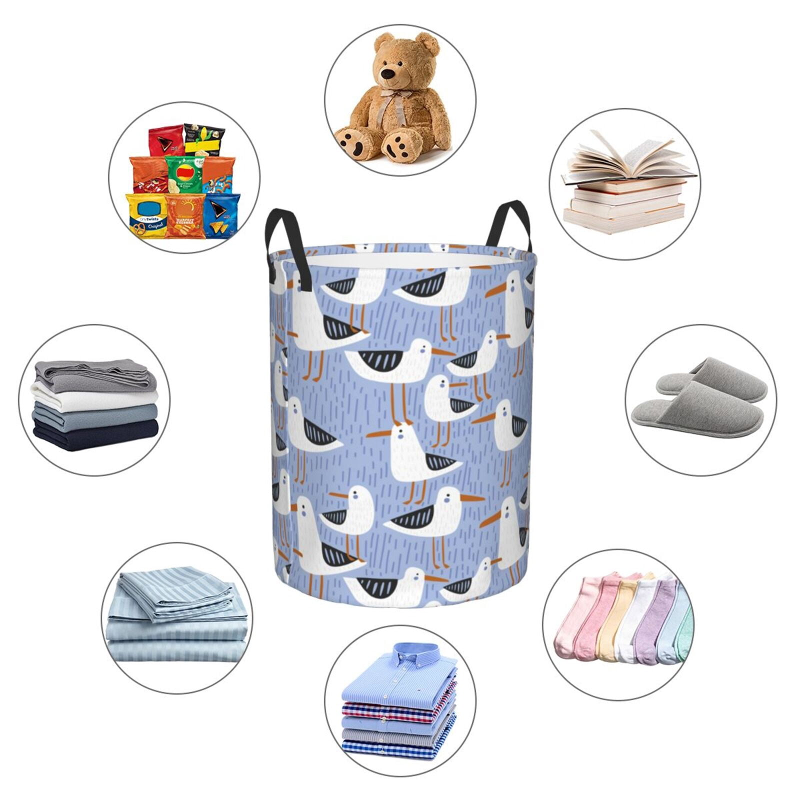 Large Laundry Basket with Handles - seagulls blue Kids Baby Dirty Clothes Laundry Hamper for Bedroom Aesthetic