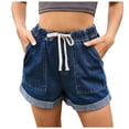 thumbnail image 2 of Jean Shorts Womens Summer Casual Elastic High Waist Relaxed Fit Roll Up Hem Beach Denim Shorts with Pockets, 2 of 7